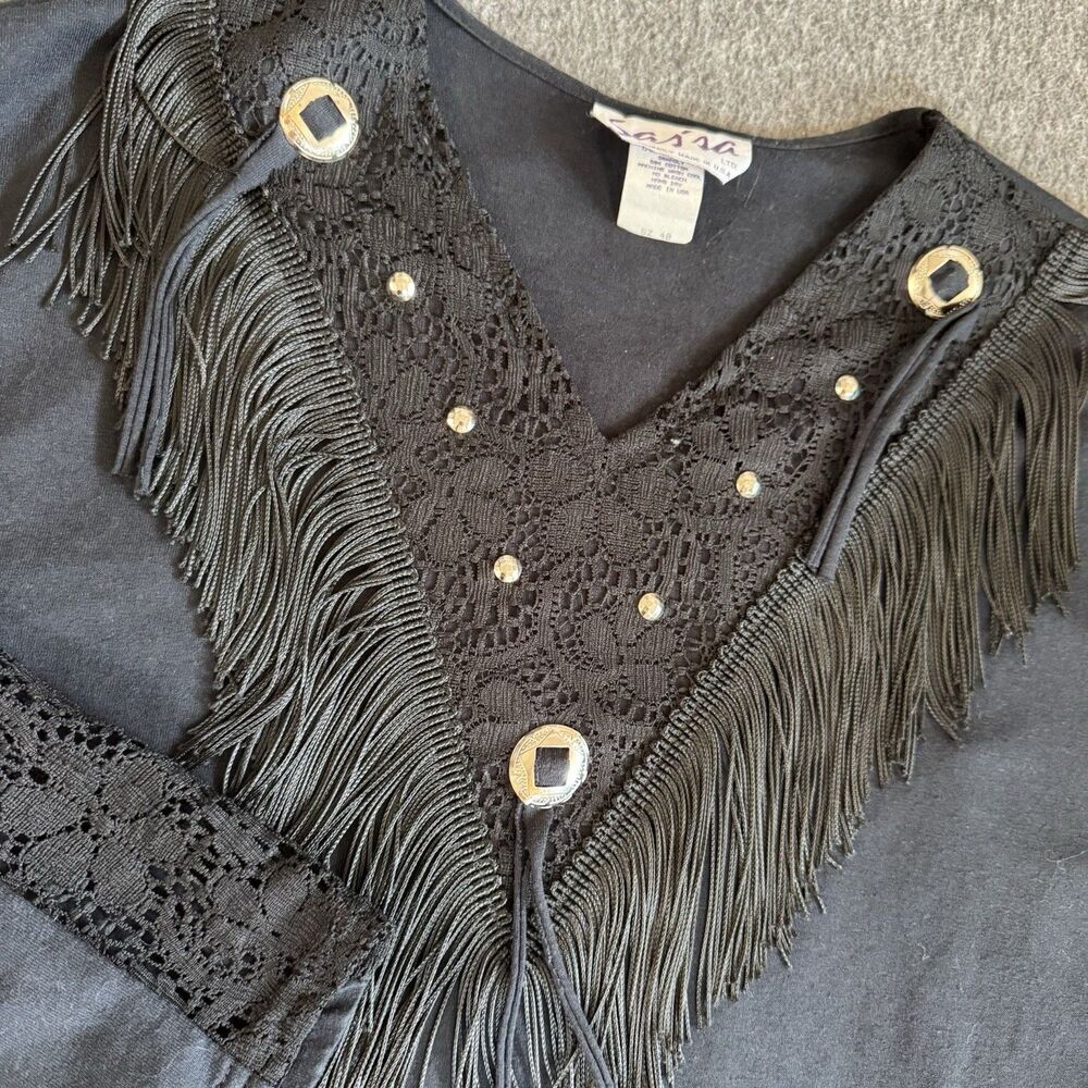 Sas’sa Fringe Western Rodeo Cowgirl Long Sleeve Lace Studded Shirt Women’s 40